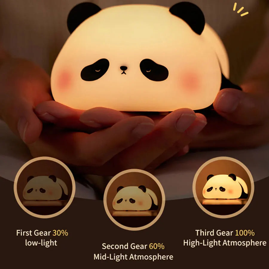 USB Rechargeable LED Night Light Cute Cartoon Panda Silicone Lamp Timing Function Desk Bedside Decor Children Nightlight Gift