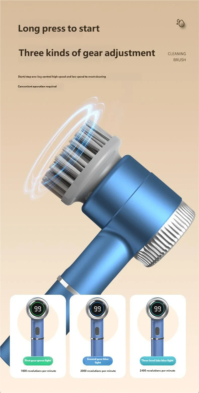 HOMEFISH Electric Spin Scrubber With 5 Replaceable Brush Head, Three-speed Adjustable Handheld Rechargeable Shower Scrubber