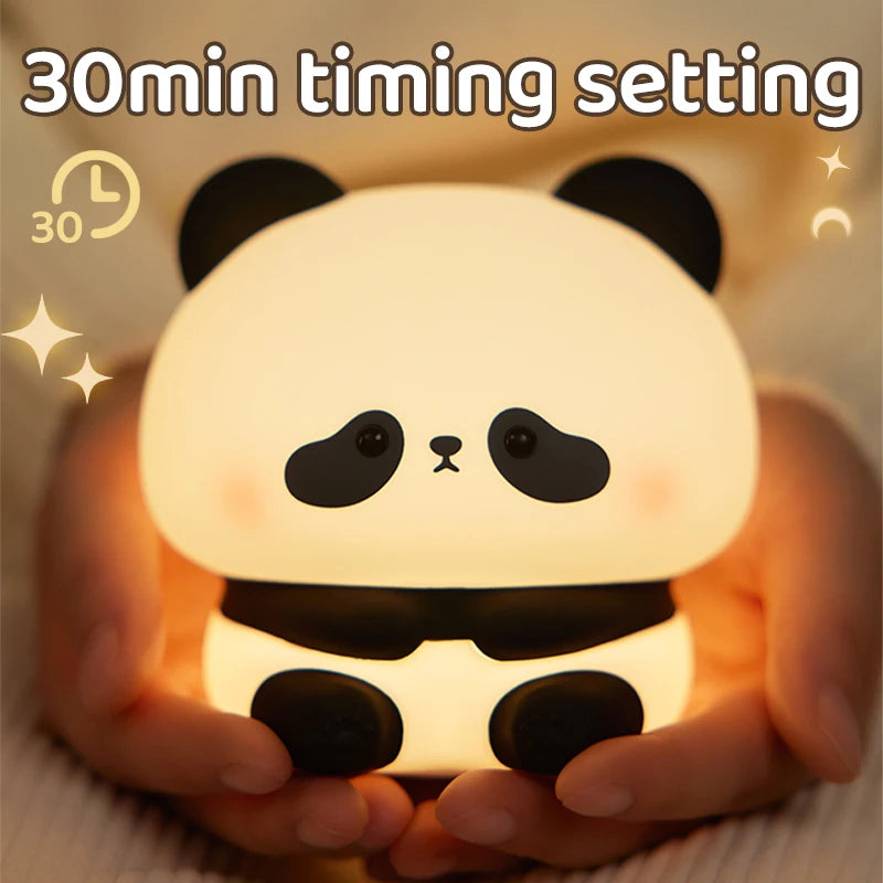 USB Rechargeable LED Night Light Cute Cartoon Panda Silicone Lamp Timing Function Desk Bedside Decor Children Nightlight Gift