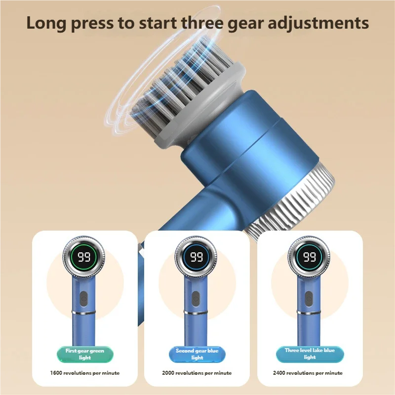HOMEFISH Electric Spin Scrubber With 5 Replaceable Brush Head, Three-speed Adjustable Handheld Rechargeable Shower Scrubber