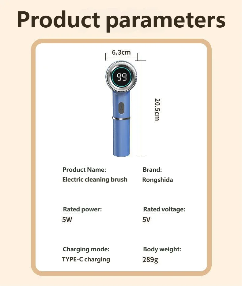 HOMEFISH Electric Spin Scrubber With 5 Replaceable Brush Head, Three-speed Adjustable Handheld Rechargeable Shower Scrubber