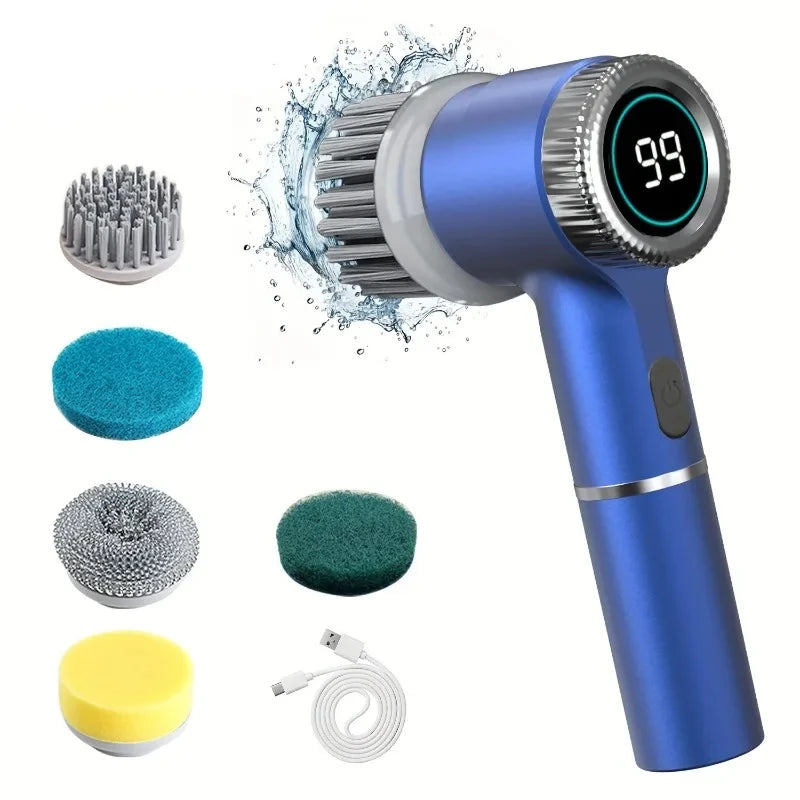 HOMEFISH Electric Spin Scrubber With 5 Replaceable Brush Head, Three-speed Adjustable Handheld Rechargeable Shower Scrubber