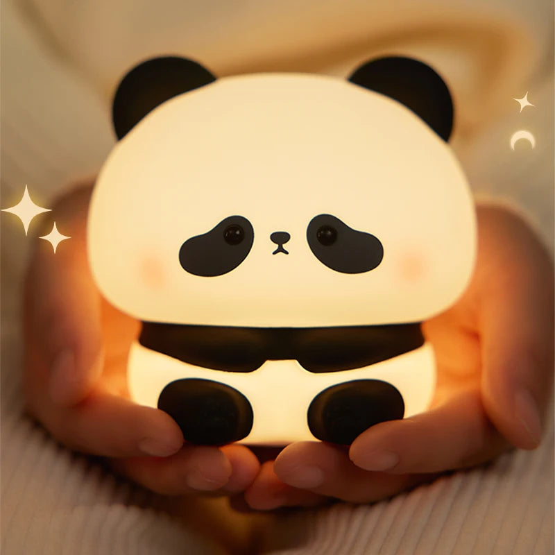 USB Rechargeable LED Night Light Cute Cartoon Panda Silicone Lamp Timing Function Desk Bedside Decor Children Nightlight Gift