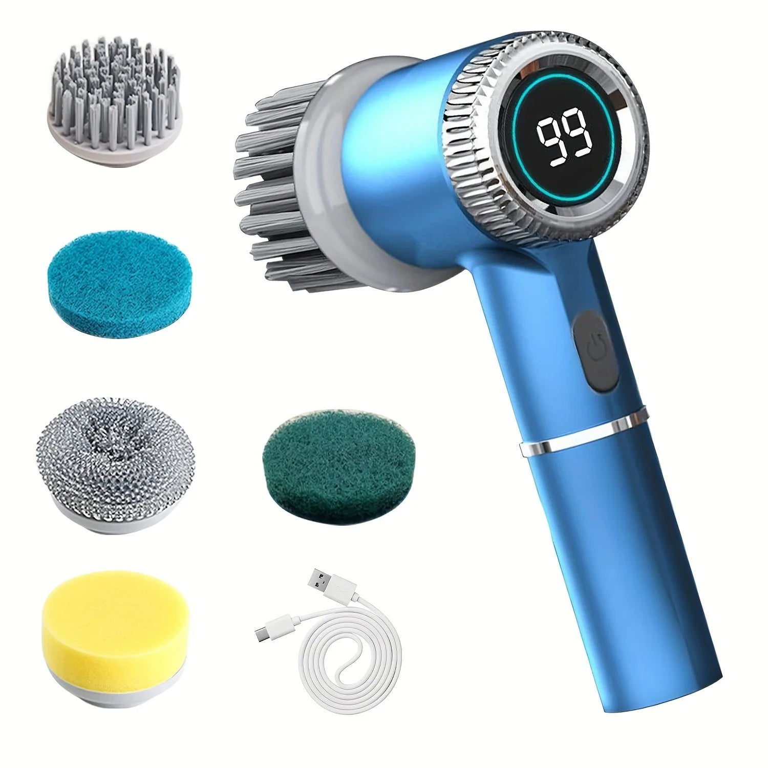 HOMEFISH Electric Spin Scrubber With 5 Replaceable Brush Head, Three-speed Adjustable Handheld Rechargeable Shower Scrubber