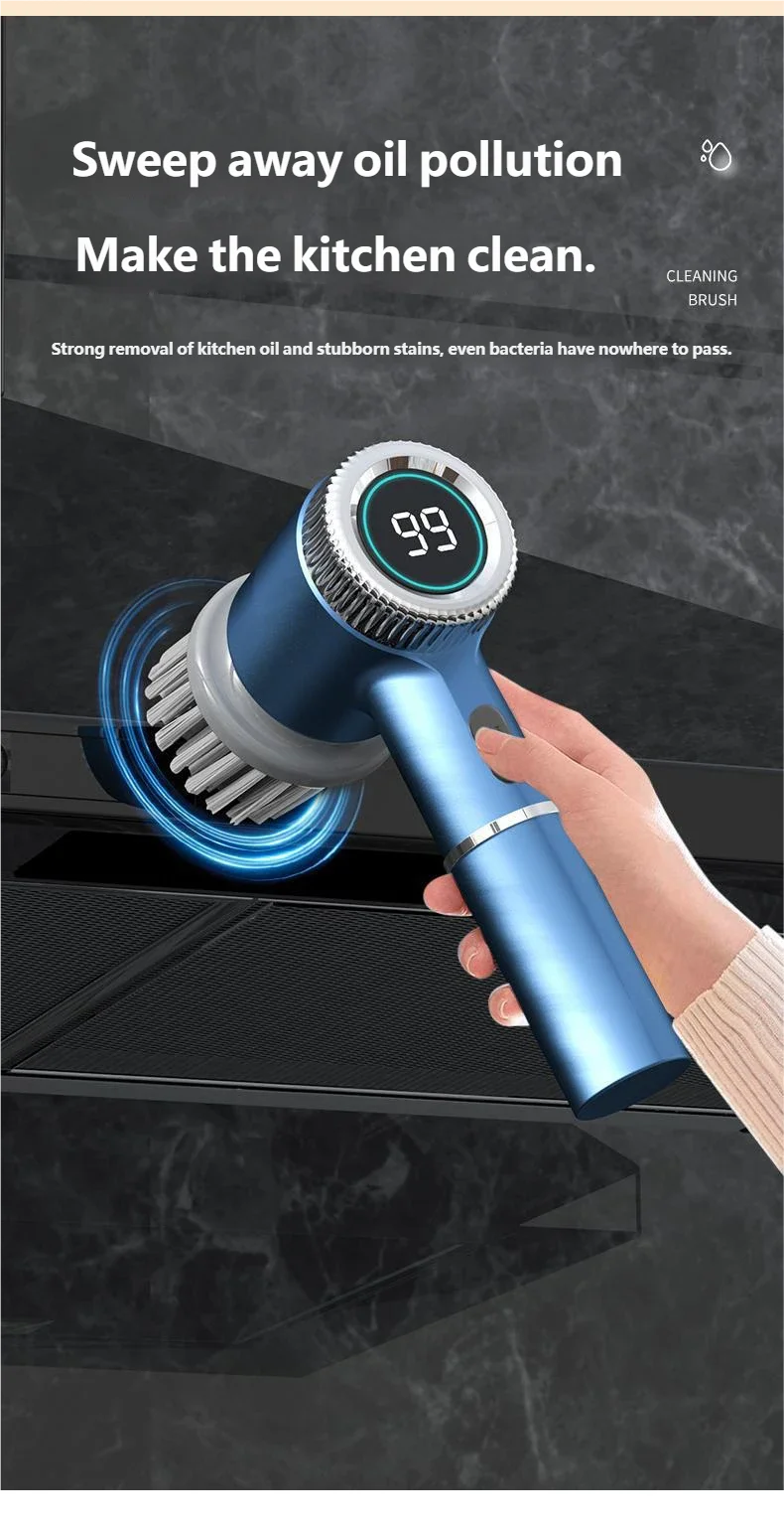 HOMEFISH Electric Spin Scrubber With 5 Replaceable Brush Head, Three-speed Adjustable Handheld Rechargeable Shower Scrubber