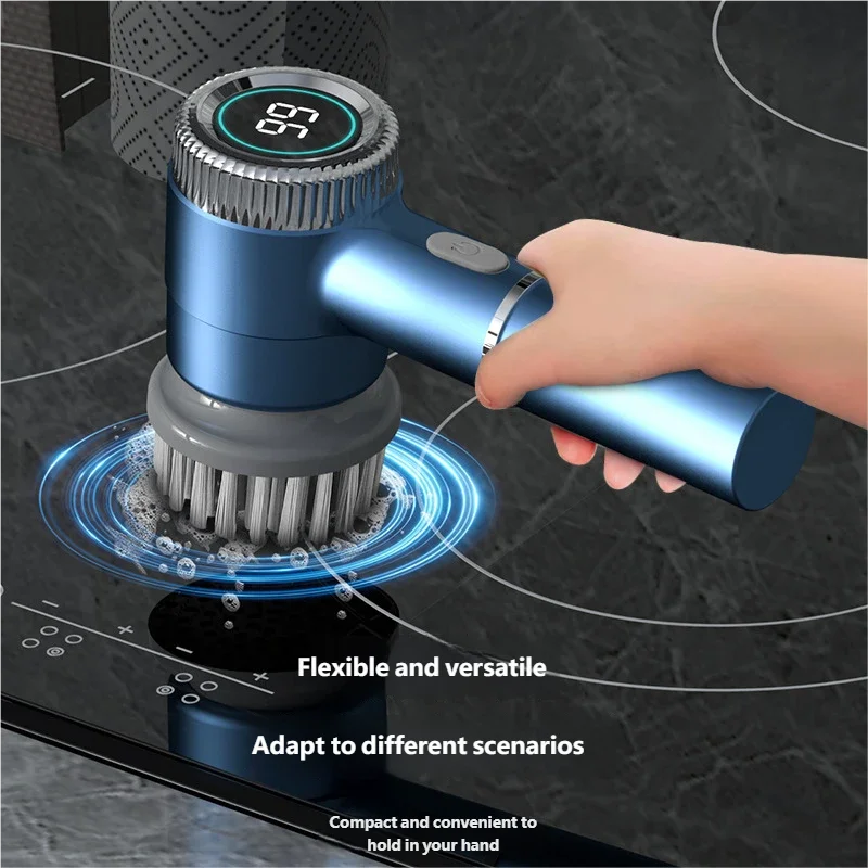 HOMEFISH Electric Spin Scrubber With 5 Replaceable Brush Head, Three-speed Adjustable Handheld Rechargeable Shower Scrubber