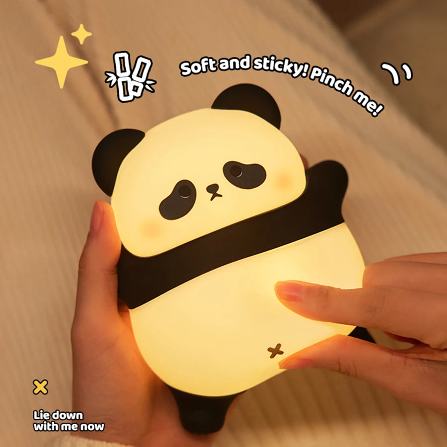 USB Rechargeable LED Night Light Cute Cartoon Panda Silicone Lamp Timing Function Desk Bedside Decor Children Nightlight Gift